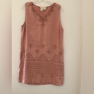 C&C California 100% Linen Embroidered Sleeveless Dress in Dusty Pink Size Large